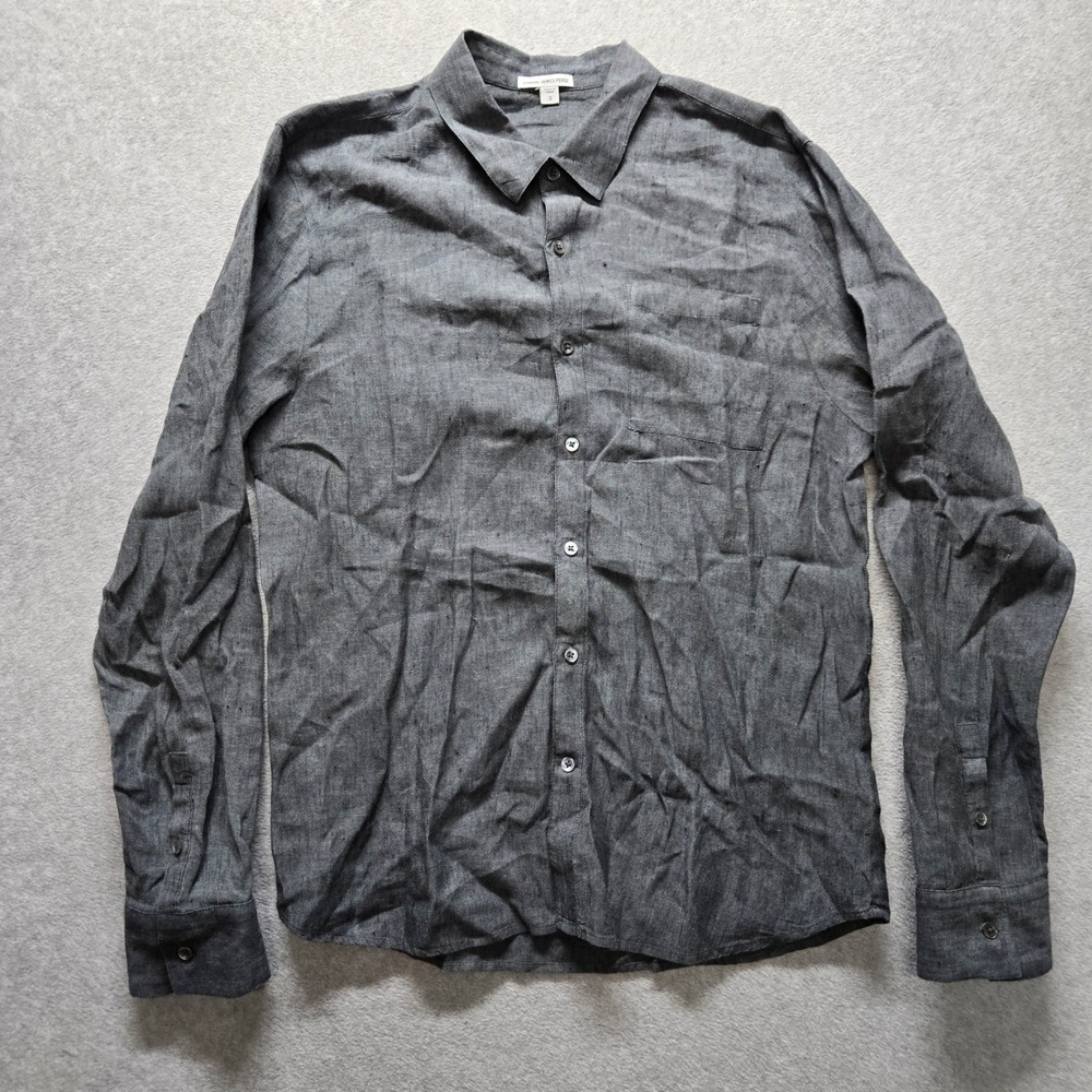 James Perse Standard Men Gray 100% Linen Long Sleeve Button Down Shirt MJZ3376 3
